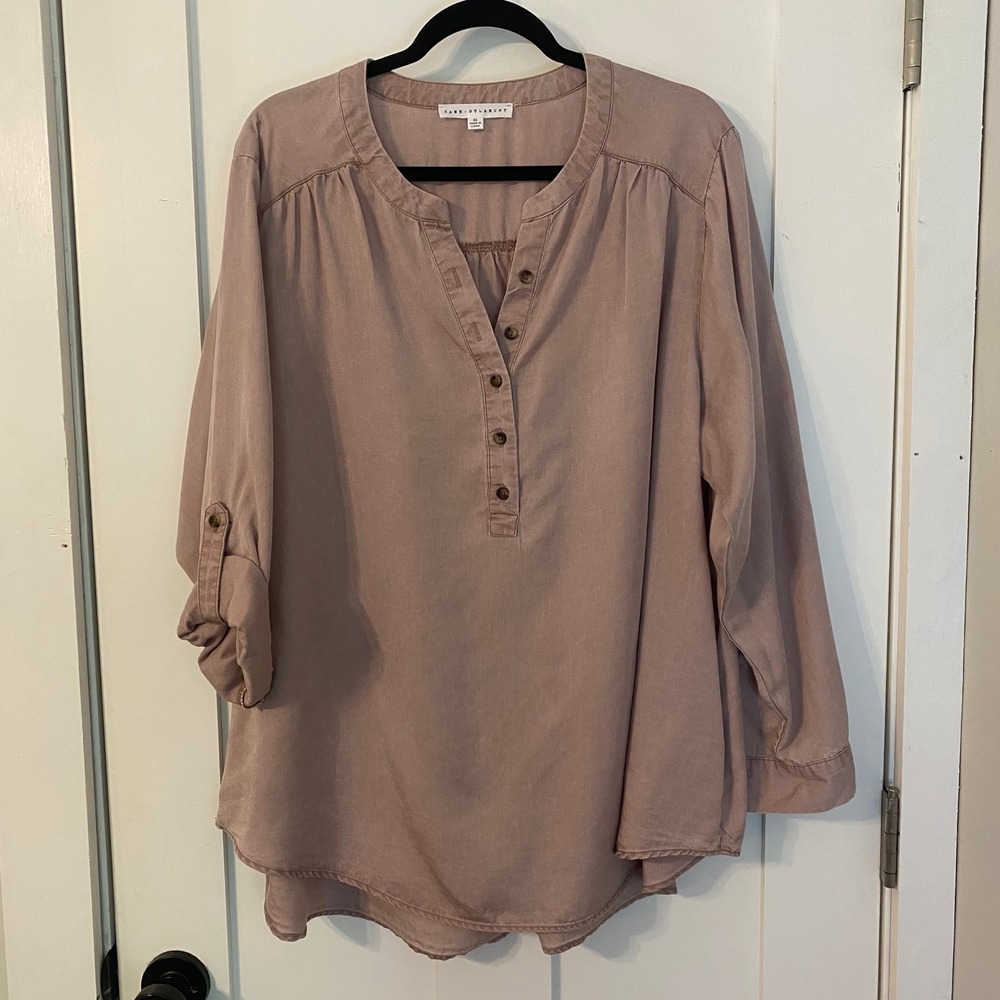 Jane + Delancey Mauve Roll-Tab Sleeve Henley Tunic Top Plus Size 2X Boho Coastal